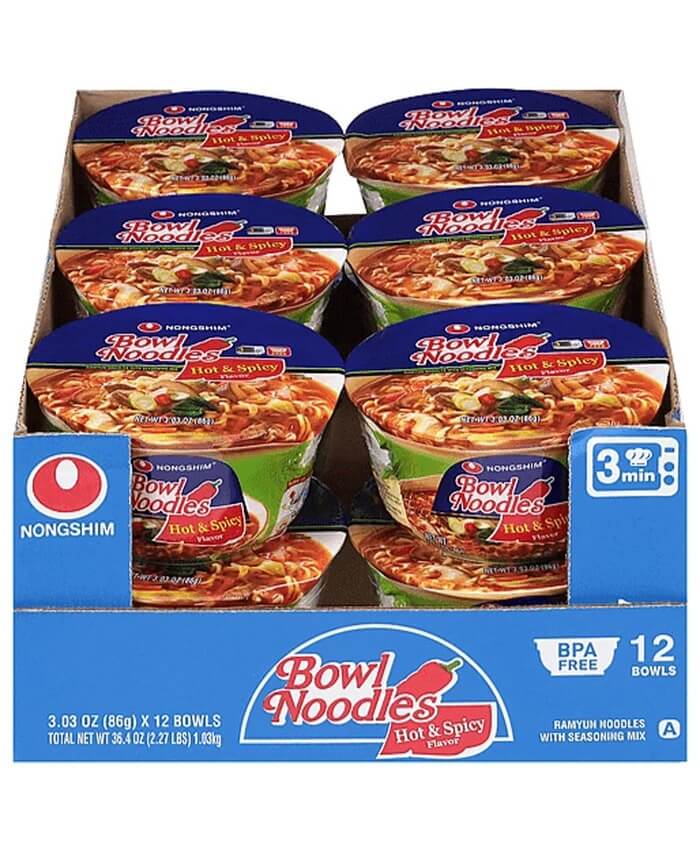 Nongshim Bowl Noodles, Hot & Spicy 12 Ea